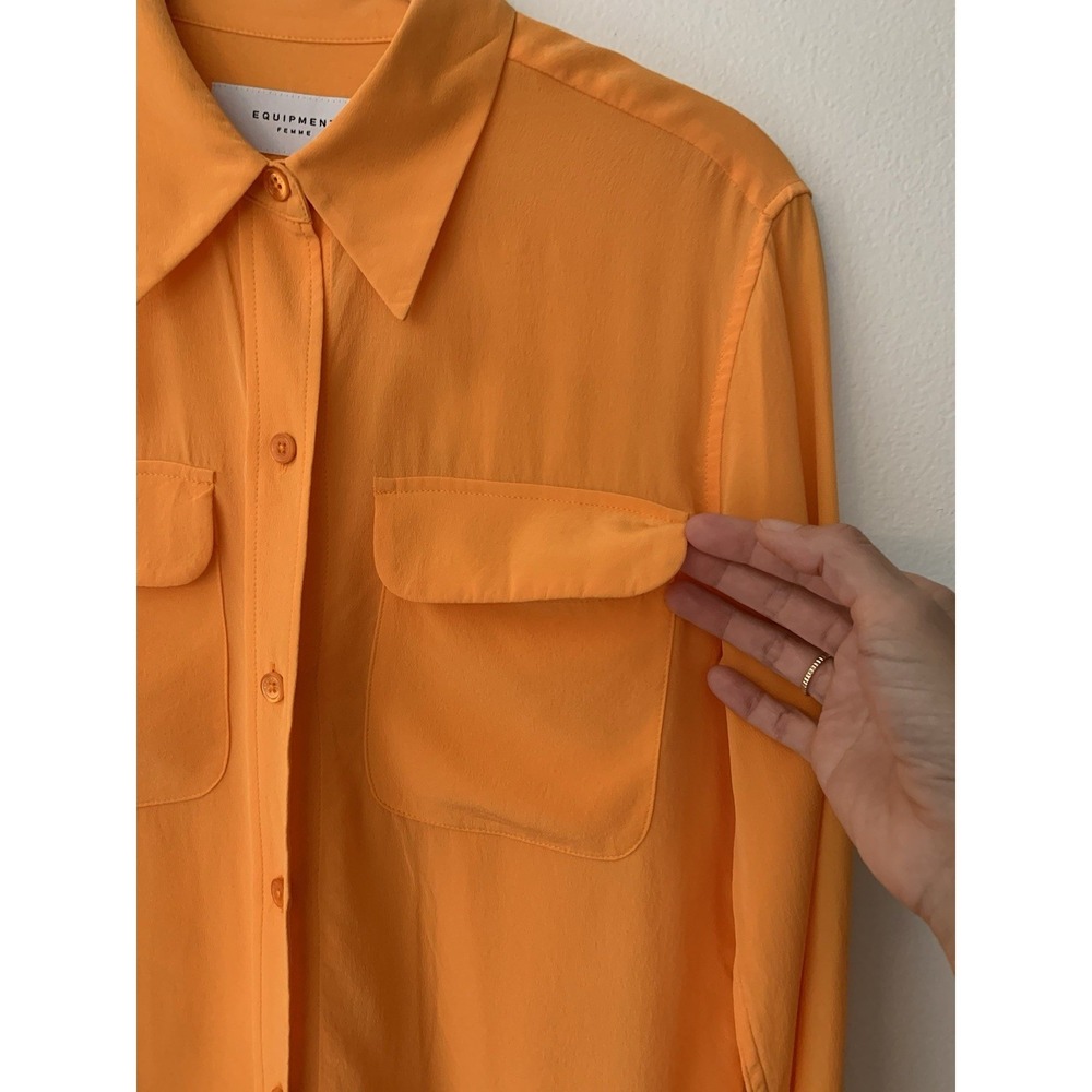 Equipment Blouse 100% Silk Bright Orange XS Quiet Luxury Old Money Elevated - Picture 4 of 8